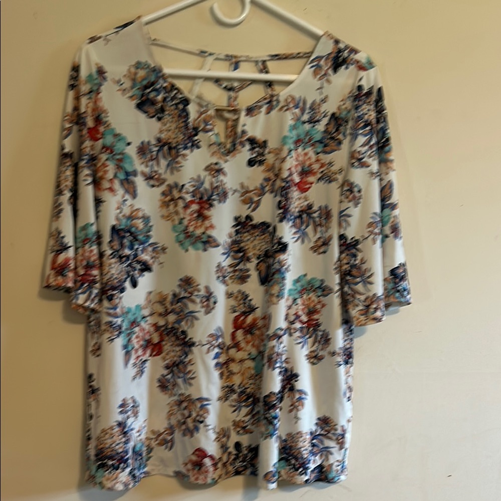 AUW Cream Floral 3/4 Sleeve Sailor Collar Blouse